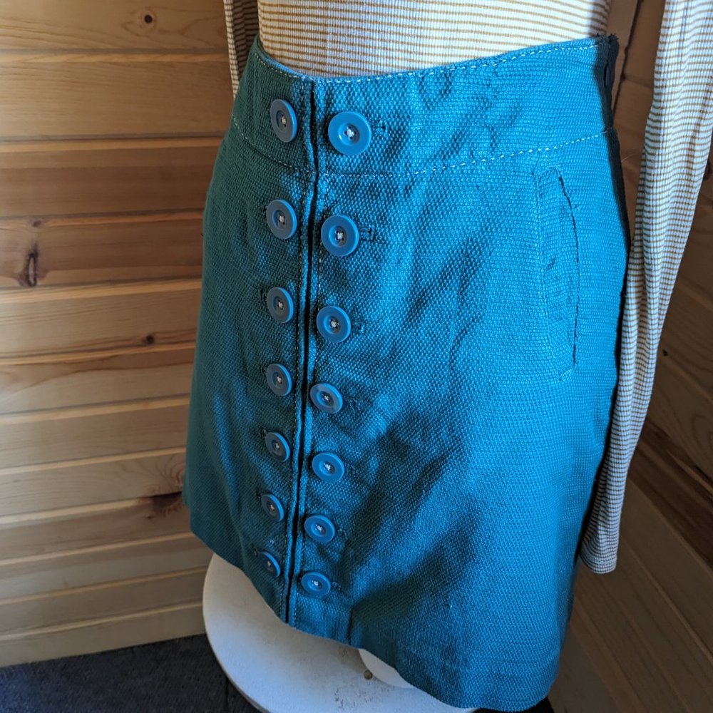 Anthropologie Taikonhu Green Button Front Mini Skirt